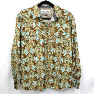 CODY JAMES MEN'S BLUE BROWN PAISLEY PRINT SNAP BUTTON L/SLEEVE WESTERN SHIRT M